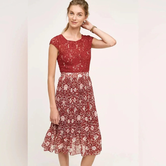 Anthropologie Plenty by Tracy Reese Red Lace Arcadia Midi Dress Size 6 - Picture 3 of 11